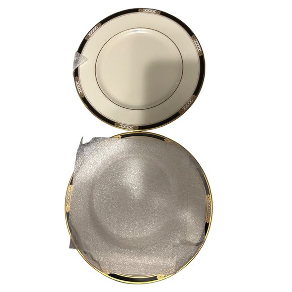 Lenox Presidential Collection Hancock Salad Plates Set Of 4 Black & Gold Trim Fi - Picture 3 of 6